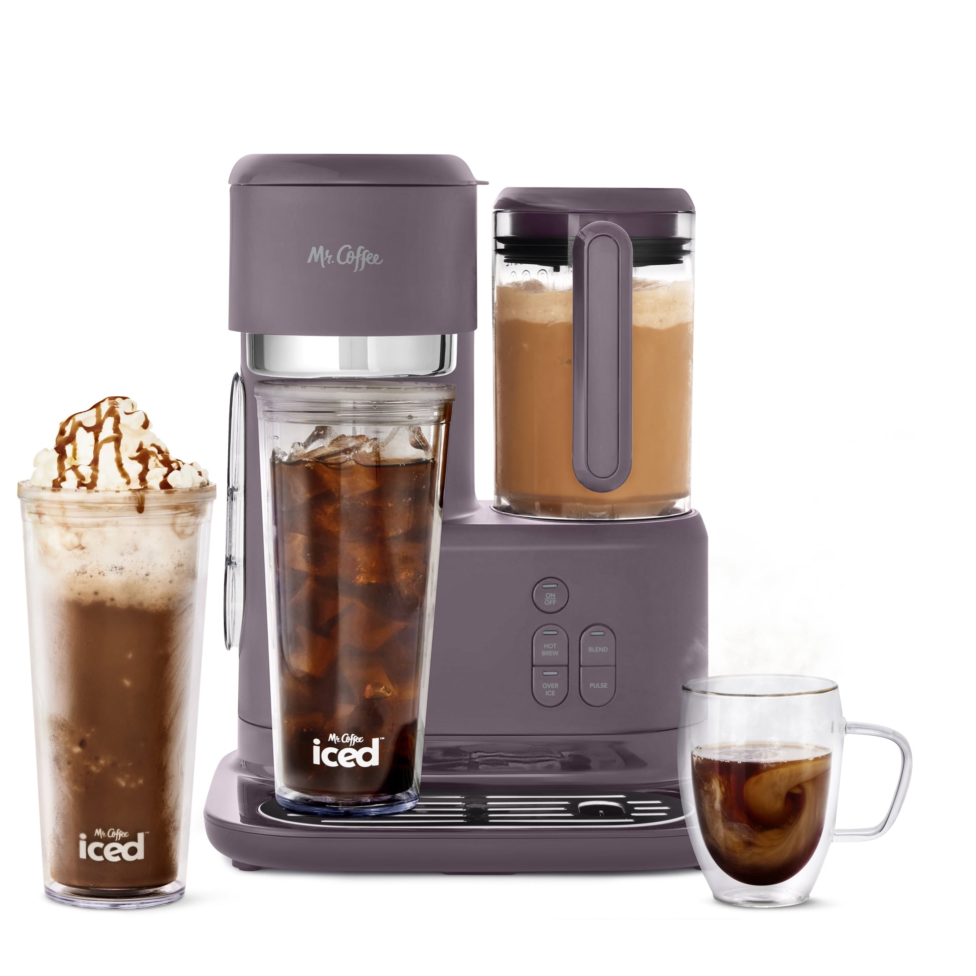 Single Serve Frappe, Iced, and Hot Coffee Maker and Blender, Single Serve Iced Coffee Maker with Reusable Tumblers and Coffee Filter, Lavender